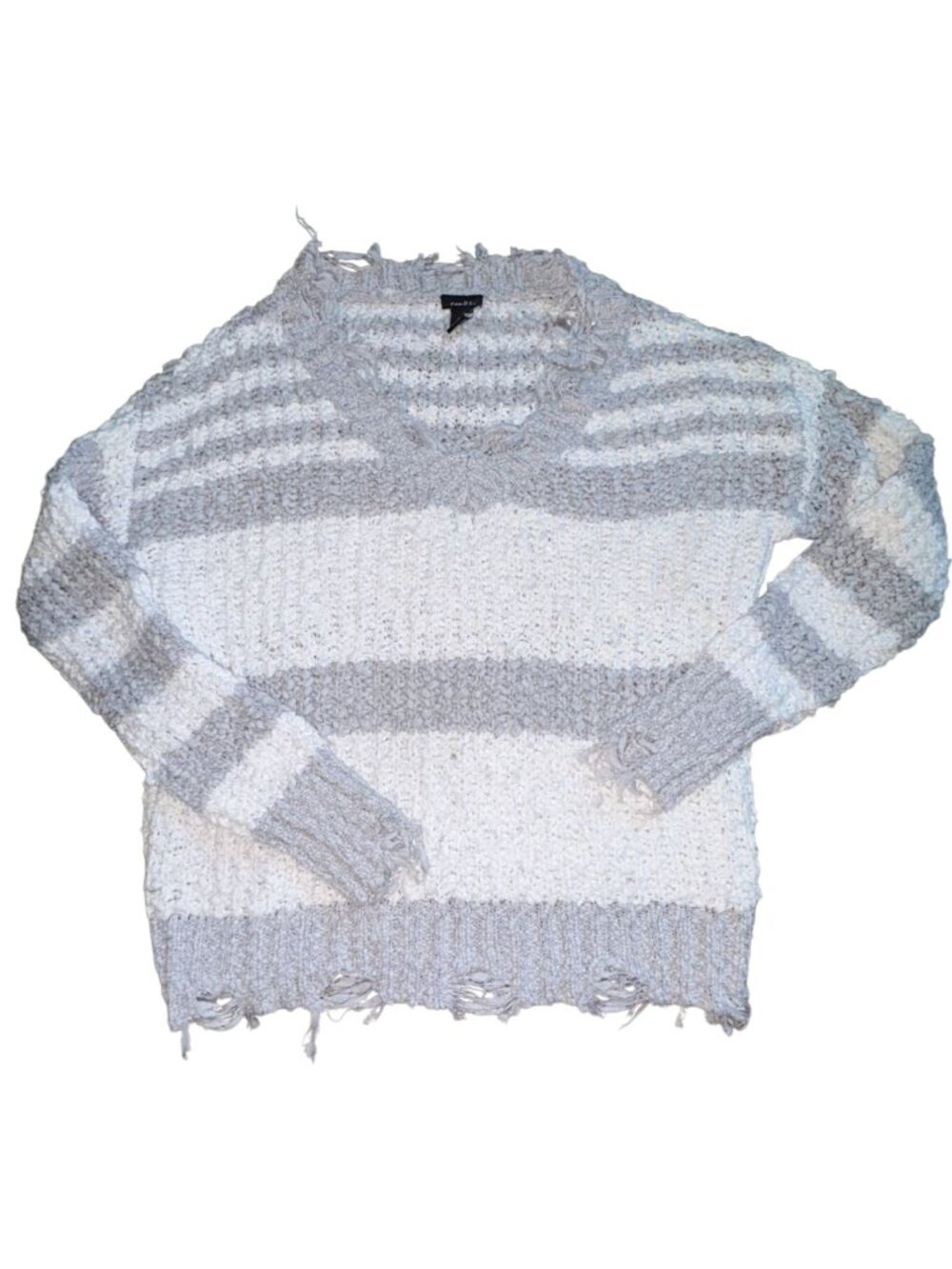 Rue 21 Womens Oversized, Distressed V-Neck, Soft Sweater-Gay/White-Size Small-GU